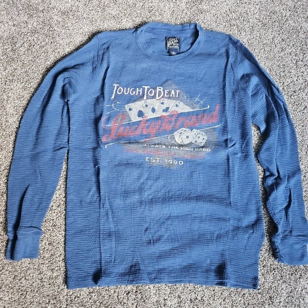 Lucky Brand "Tough to Beat" Las Vegas Blue Size Medium Waffle Knit Long Sleeve